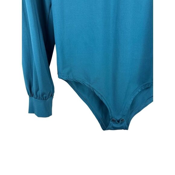 Women Plain Long Sleeve Slim Fit Bodysuits Basic V Neck Casual Jumpsuit Teal- si - Picture 5 of 6